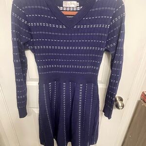 Women's Long Sleeve Sweater Dress - Blue & White